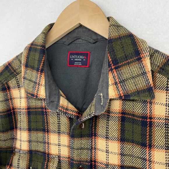 UNTUCKIT Shirt Mens M Speyer Heavy Flannel Brushed Plaid Lumberjack Cotton Green - Picture 7 of 14